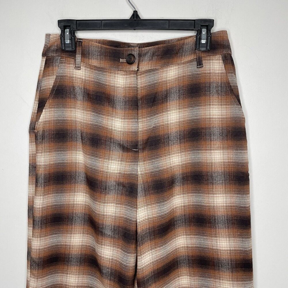 C&A Clockhouse Pants Womens 40 Brown Plaid Trousers NEW Straight Wide Leg 28" W - Picture 2 of 10